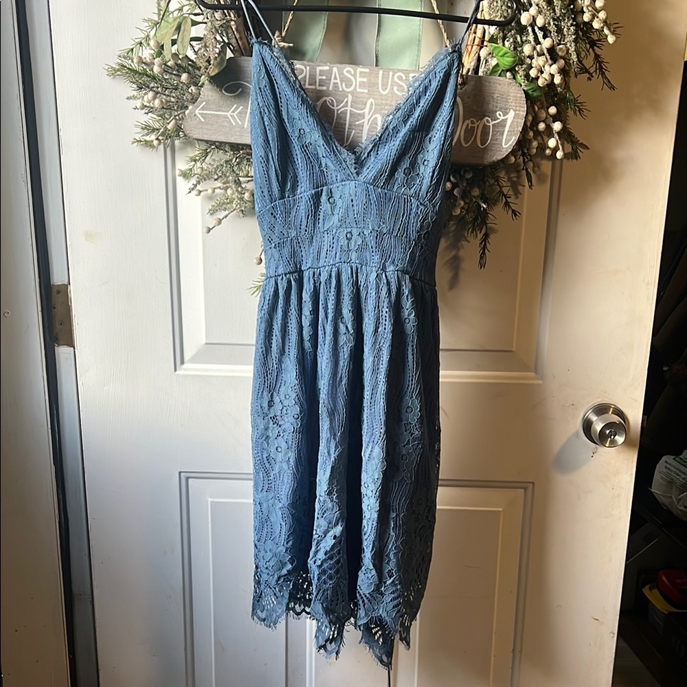 Blue Lace Midi Dress